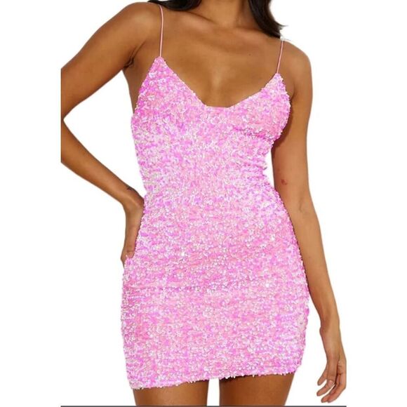 Bubblegum Pink Sequin Dress - Picture 1 of 7